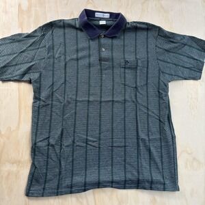 Penguin Club Polo Shirt Mens Large Green Stripe Pocket Knit Made USA Casual